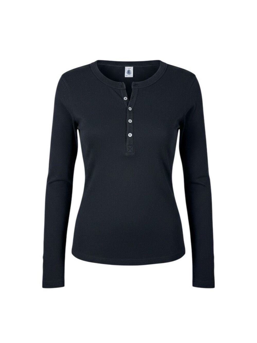 Petit Bateau 100% Cotton Henley Shirt Size 16 ANS US XS Black Long Sleeve